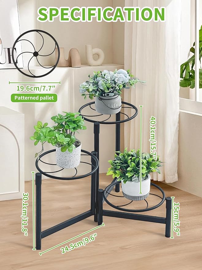 3 Tier Plant Stand Outdoor Tall Metal Corner Plant Stand for Patio Garden Balcony Living Room Bedroom Indoor Tiered Plant Shelf Black Kite