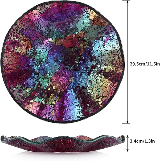 MDLUU Mosaic Centerpiece Tray, 11.6" Decorative Glass Plate, Home Decor Glass Bowl for Dining Room Table, Coffee Table, Gift (Multicolored Purple)