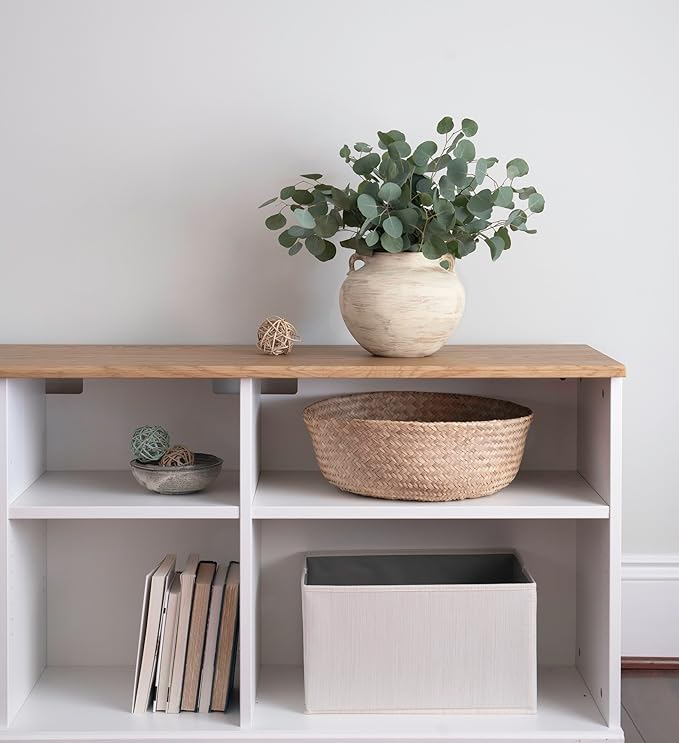 Handmade Beige White Two-Ear Ceramic Vase, Textured Pottery Vase with Two Ears for Centerpieces, Kitchen, Living Room, Bedroom Decor Gifts (Beige White, Short)