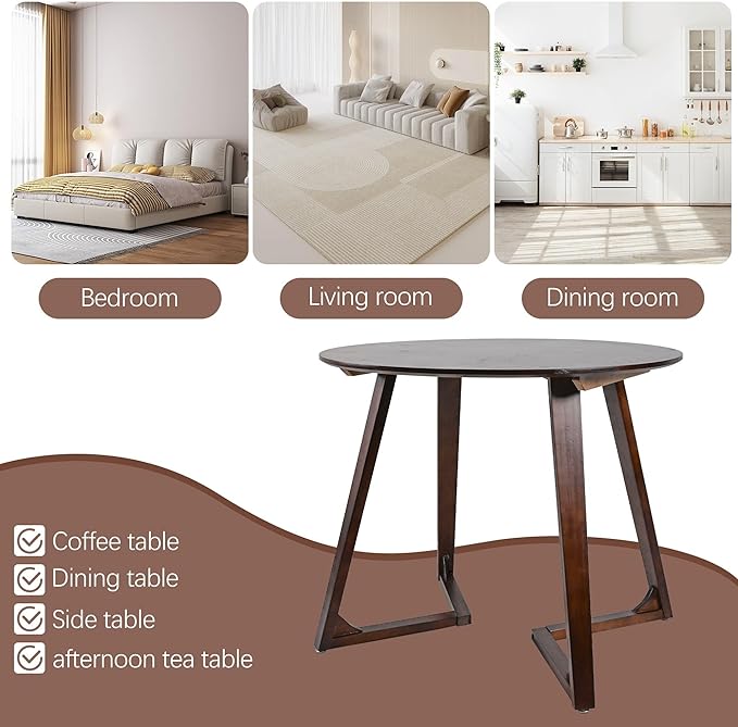 Round Rubber Solid Wood Dining Table 24" - Mid Century Modern Style Space Saving Design as Living Room/Dining Room/Kitchen/Meeting/Coffee Table,Easy to Assemble