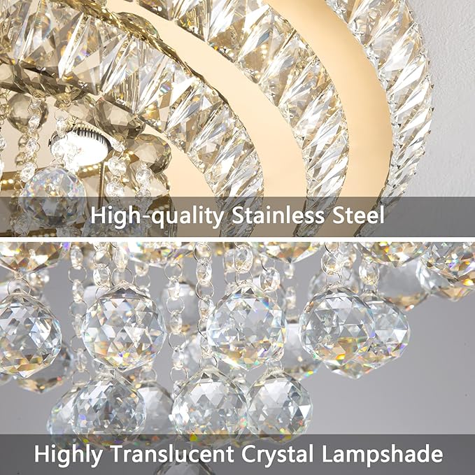 Modern Chandelier Glam Ceiling Light with Bulbs Living Room LED Dimmable Chandelier for Dining Room Bedroom Ceiling Lighting Fixture 32 Inches Gold Light