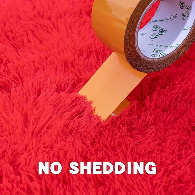 8x10 Area Rugs for Living Room, Red Fluffy Shaggy Rug Soft Carpets, Big Rugs for Bedroom Nursery Kids Room Dorm Home Decor Aesthetic