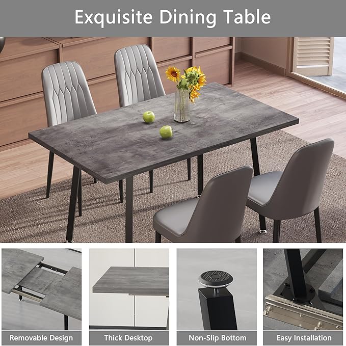 5 Piece Dining Table Set for 4-6,55-71" Extendable Dining Table Set with 4 Upholstered Chairs,Rectangle Kitchen Table Set for Small Space,Dining Room and Office,Grey