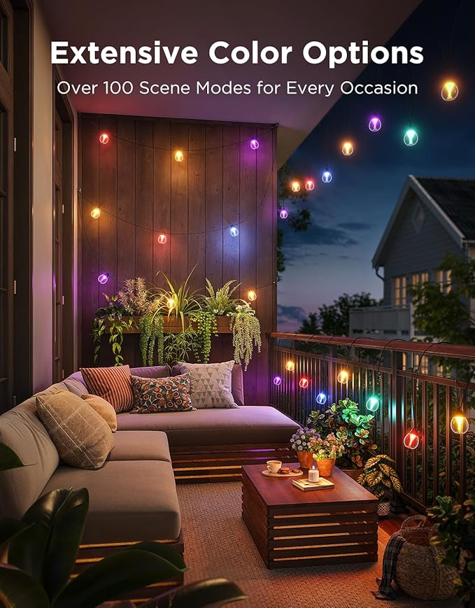 Govee Outdoor Clear Bulb String Lights, 96ft RGBWIC Outdoor Lights with 30 Dimmable Warm White LED Bulbs, 111 Scene Modes for Patio, Backyard, IP67 Waterproof, Works with Alexa, Google & Matter