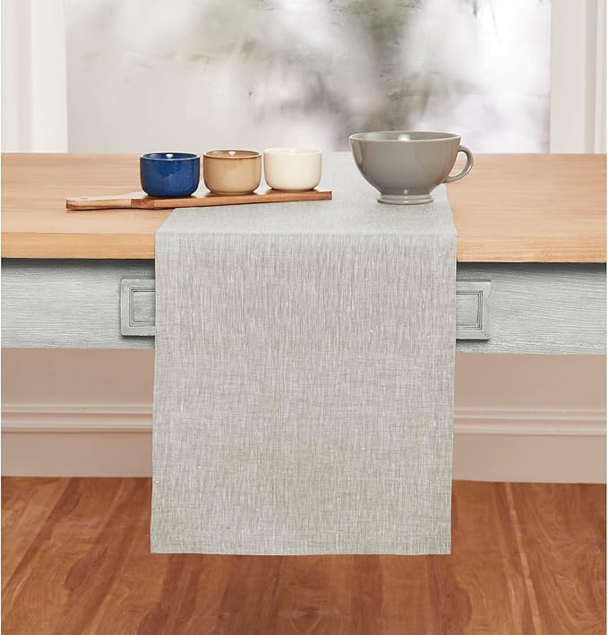 Solino Home Linen Table Runner 132 Inches Long - Athena, 100% Pure Linen Oyster Grey 14 x 132 Inch Table Runner for Dining, Fall, Autumn, Halloween, Thanksgiving, Holiday
