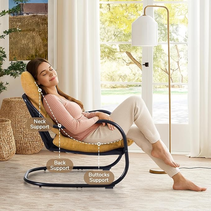 Peace nest Comfy Accent Chair Modern Living Room Bedroom Armchair with Mental Frame Comfortable Shredded Foam Cushion for Balcony Lounge Reading Meeting Room Yellow