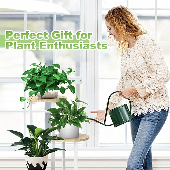 4 Tier Wood Tall Plant Stand Metal Rack Indoor, Multiple Flower Pot Holder Shelves Corner Rack, Round Planter Shelf Display Rack Storage Organizer for Patio Living Room Balcony(White Oak)