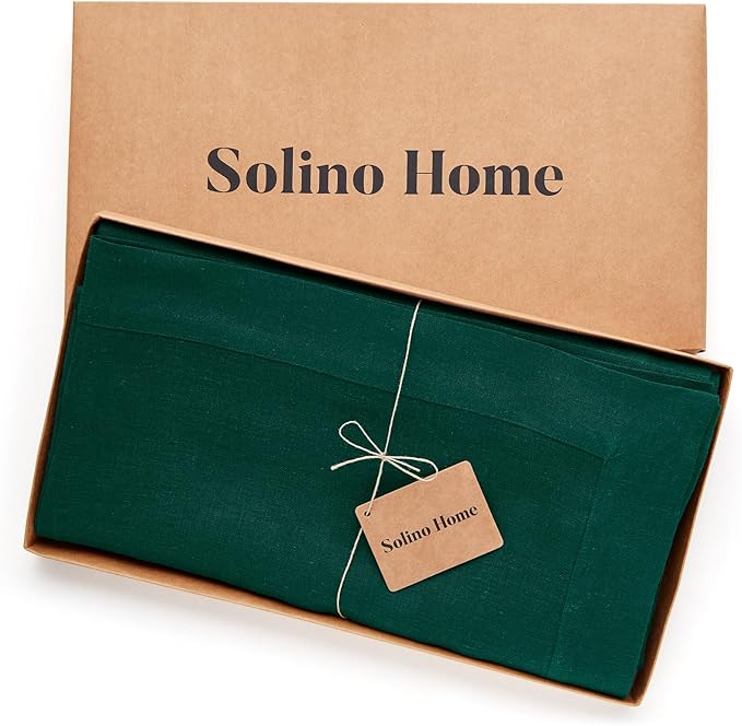 Solino Home Linen Tablecloth for Rectangle Tables 60 x 90 Inch - 100% Pure Linen Rainforest Green Table Cloth - Fete, Machine Washable Cloth Tablecloth