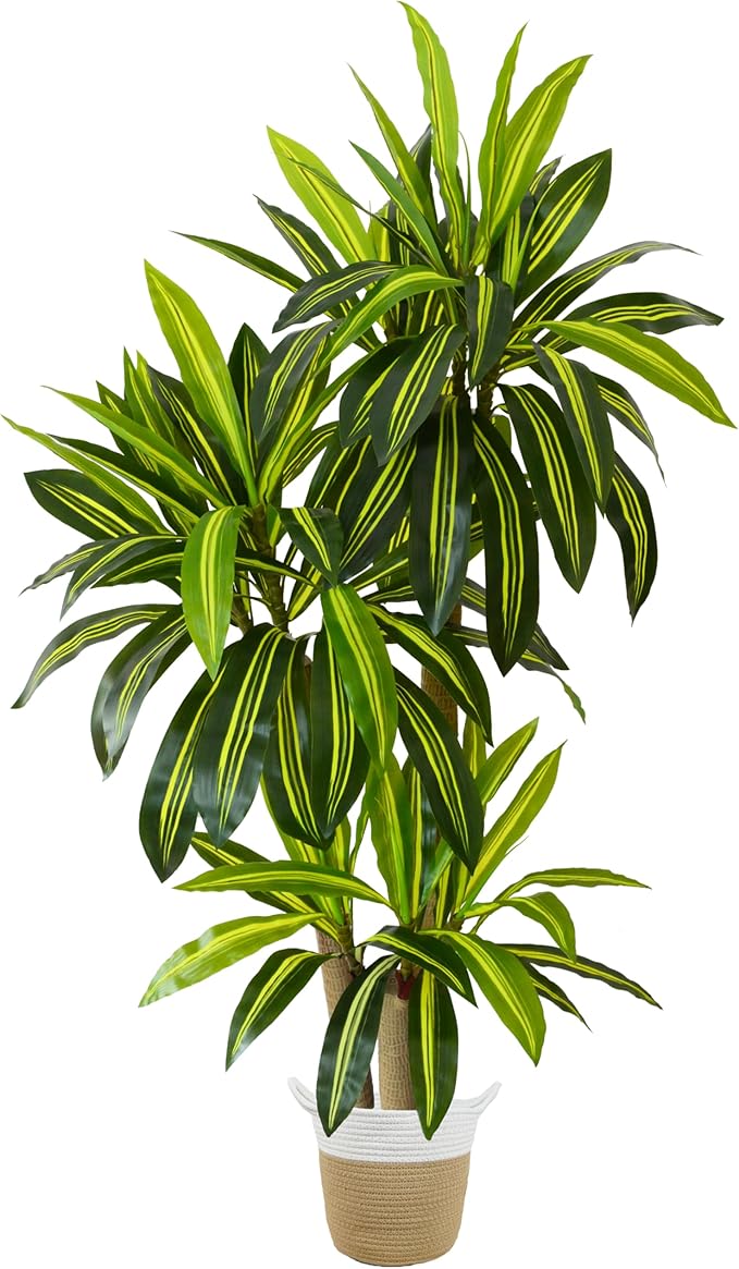 Artificial Dracaena Tree, 6ft Tall Fake Dracaena Plant with Basket, Indoor Outdoor Faux Topiary Yucca Trees for Office Home Living Room Porch Patio Décor