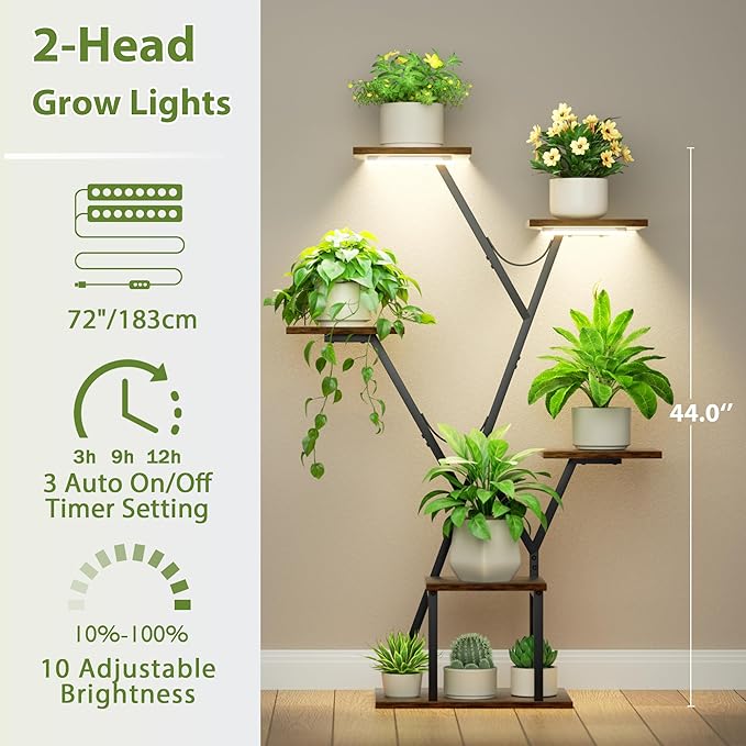 Plant Stand Indoor with Grow Lights, 44" Corner 5 Tiered Plant Shelf for Indoor Plants Multiple，Flower Stand Display Rack for Living Room, Patio, Balcony