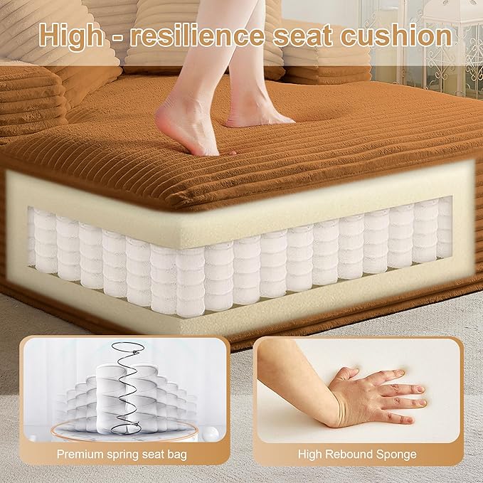 Boneless Couch Sofa Chiar Chaise Lounge Chair Indoor Upholstered Corduroy Couch Cloud Sleeper Sofa Oversized Reading Chair for Living Room No Assembly Required (Orange, 50" W x 80" D)