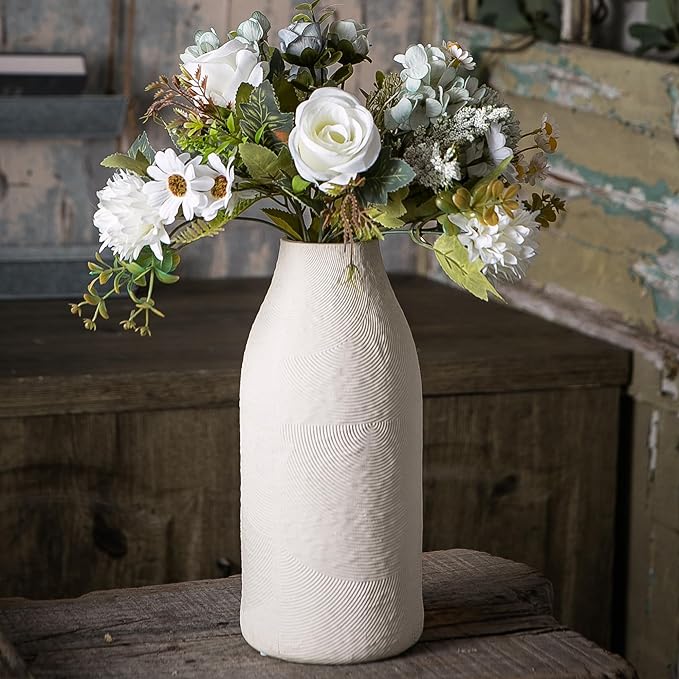 Large Textured Vase, Boho Ceramic Vase for Modern Farmhouse Home Decor, Pottery Vases for Flowers, Pampas Grass, Rustic Decorative Vase, Clay Vase Centerpieces for Dining Table