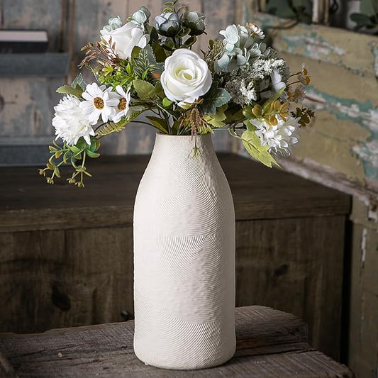 Large Textured Vase, Boho Ceramic Vase for Modern Farmhouse Home Decor, Pottery Vases for Flowers, Pampas Grass, Rustic Decorative Vase, Clay Vase Centerpieces for Dining Table