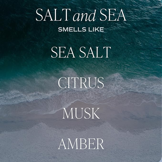 Sweet Water Decor Salt and Sea Soy Candle - Sea Salt, Citrus, Musk, and Amber Scented Beach Candle for Home - 9oz Amber Jar + Black Lid, 40+ Hour Burn Time, Made in The USA