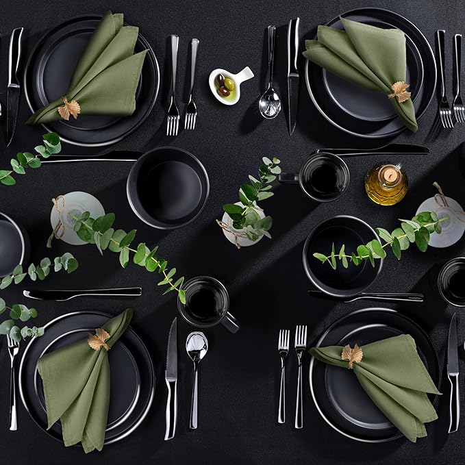 Zulay Kitchen Terra Plates and Bowls Sets, 16 Piece Modern Stoneware Dish Set for 4, Chip and Scratch Resistant Ceramic Dinnerware Set, Microwave and Dishwasher Safe, Matte Black