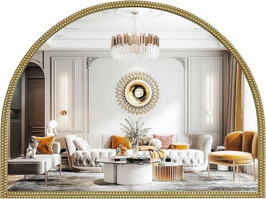 WallBeyond Gold Vintage Mirror for Vanity 32x24 Inch, Gold Antique Mirror with Ornate Beaded Frame for Bathroom, Living Room, Fireplace, Entryway