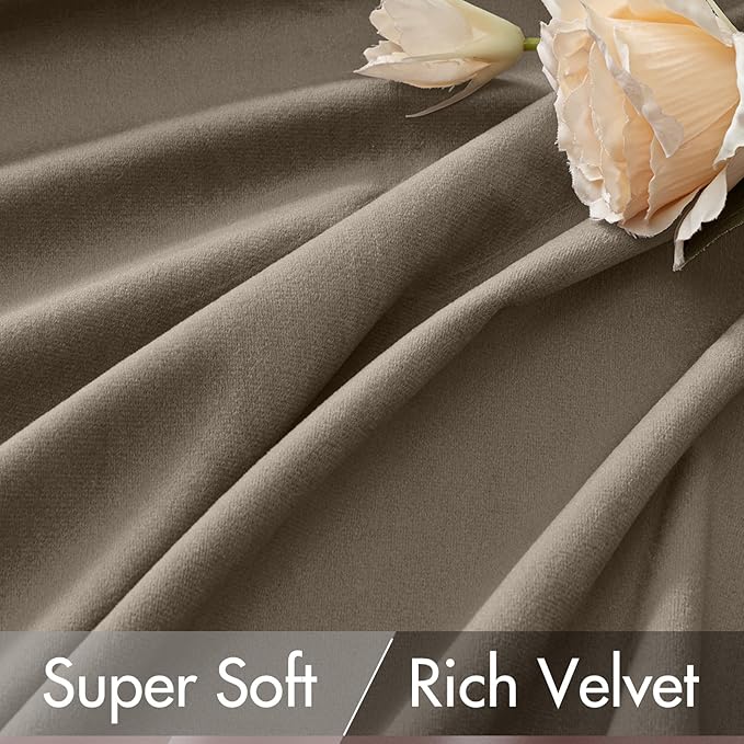 MIULEE Taupe Velvet Curtains 96 inches - Luxury Blackout Curtains for Bedroom Living Room Thermal Insulated Super Soft Window Drapes Rod Pocket & Back Tab, W52 x L96 inches, 2 Panels