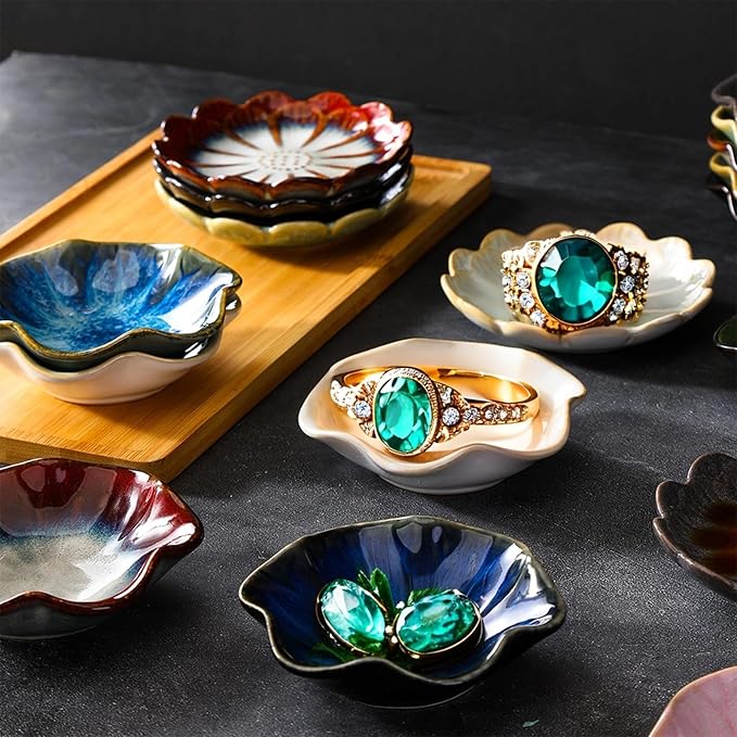 Ceramic Trinket Dish, Ring Tray, Decorative Jewelry Dish, Decoration Plate for Earrings, Rings, Jewelry Dish Holder, Key Bowl, Trinket Tray, Earring Holder for Women (White)