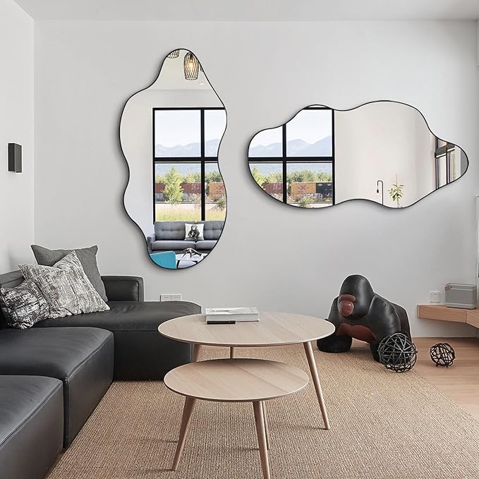 Large Irregular Mirror, Asymmetrical Full Length Mirror, 52"x25.5" Wavy Shaped Mirrors, Modern Frameless Decorative Mirrors for Dressing Living Room Bathroom Bedroom Hallway Entryway