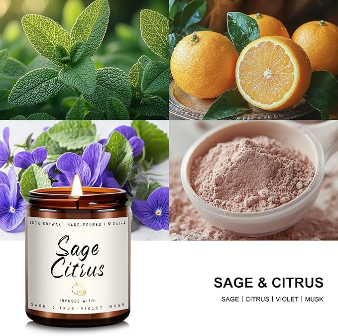 Scented Candle for Home | Sage Citrus Candle | Aromatherapy Candles - Soy Candles for Home Scented, Gifts for Women Men, Citrus Fragrance -7oz, Single Wick Made with Soy Wax