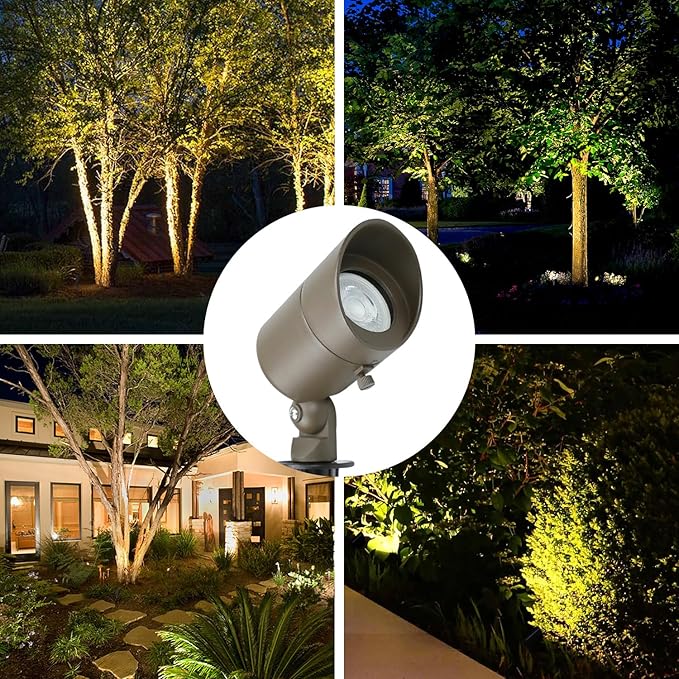 Lumina Lighting® 4W Landscape Lighting 12V Landscape Lights Low Voltage Landscape Spotlights Warm White Waterproof Outdoor Replaceable LED Bulb for Garden, Lawn, Porch, Patio and Yard(Bronze, 2-Pack)