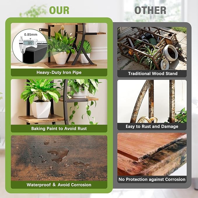 6 Tiered Plant Stand with Grow Light Indoor, 44.5" Corner Plant Shelf for Indoor Plants Multiple, Curved Design Flower Stand Display Holder Rack for Living Room, Patio, Balcony Decor