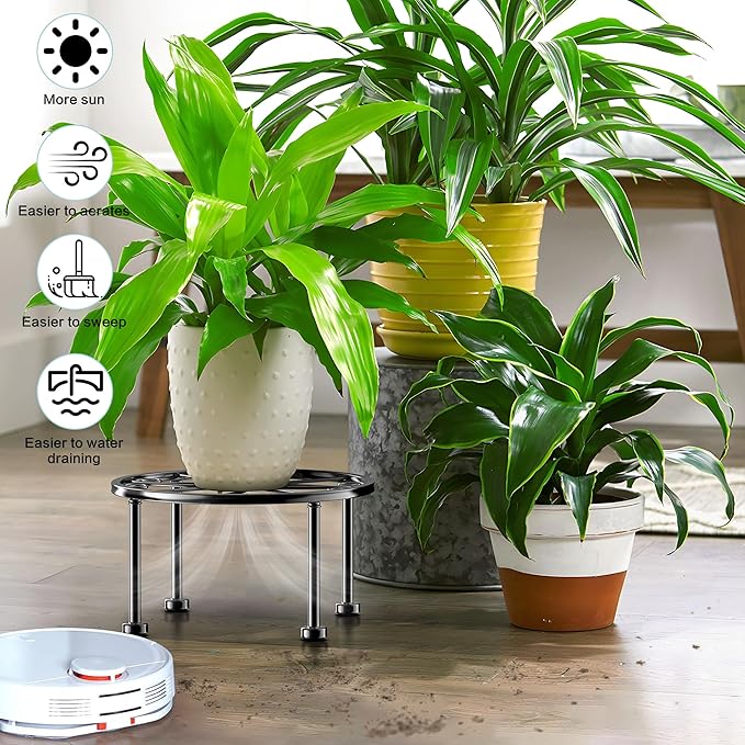 Garden Gifts Plant Lovers Gifts 3 Packs Black Metal Plant Stand with Anti-Slip Base Rustproof Heavy Duty Decorative Round Flower Stand Display Shelf for Indoor/Outdoor