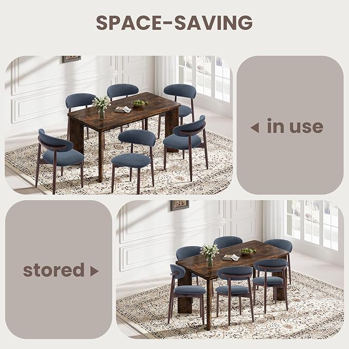9-Piece Rectangular Dining Table Set for 8, 63" Industrial Kitchen Table with 8 Wooden Upholstered Dinner Chairs for Dining Room, Kitchen, Living Room, Brown+Blue