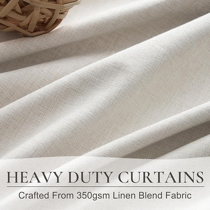 Curtains 70 Inches Wide Thick Linen Pleat Curtain 2 Panels Set for Sliding Glass Doors, Birch Neutral Pinch Pleated Blackout Bedroom Curtains with Hooks Rings & Ceiling to Floor Windows (70"Wx90"L)