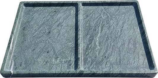 11.81"x7.87" Marble Decorative Tray with 2 Compartments – Catchall Organizer for Jewelry, Soap, Cosmetics – Polished Green Stone Vanity Tray for Bathroom, Dresser, Entryway, Office Decor