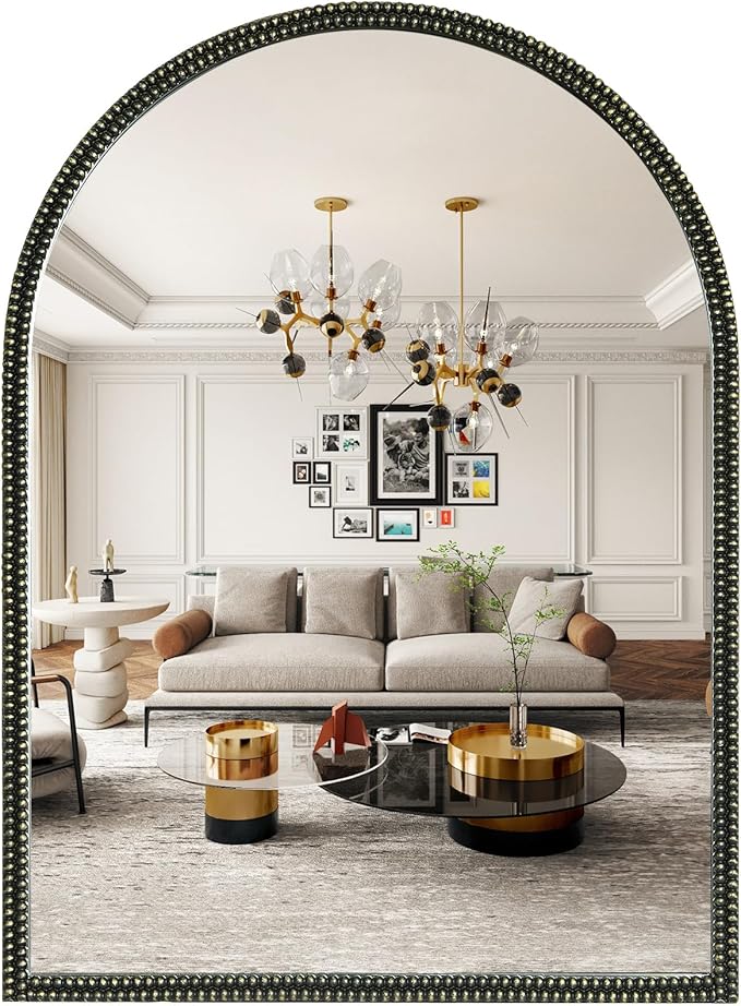 WallBeyond Black Vintage Mirror for Vanity 22x30 Inch, Gold Antique Mirror with Ornate Beaded Frame for Bathroom, Living Room, Fireplace, Entryway