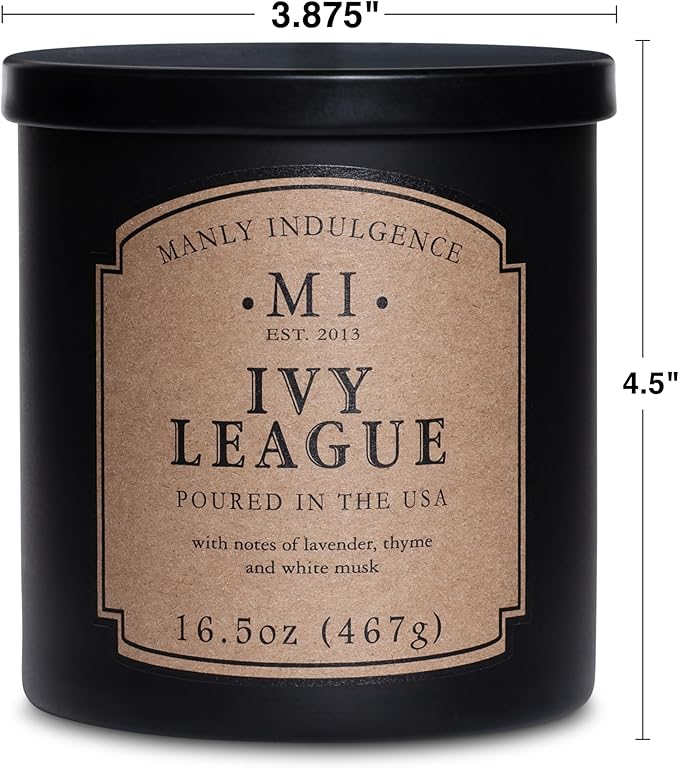 Manly Indulgence Ivy League Scented Candles for Men, 16.5 oz Single Wick, Premium Soy Blend Wax, 60H Burn, Candles for Home Scented – Made in The USA