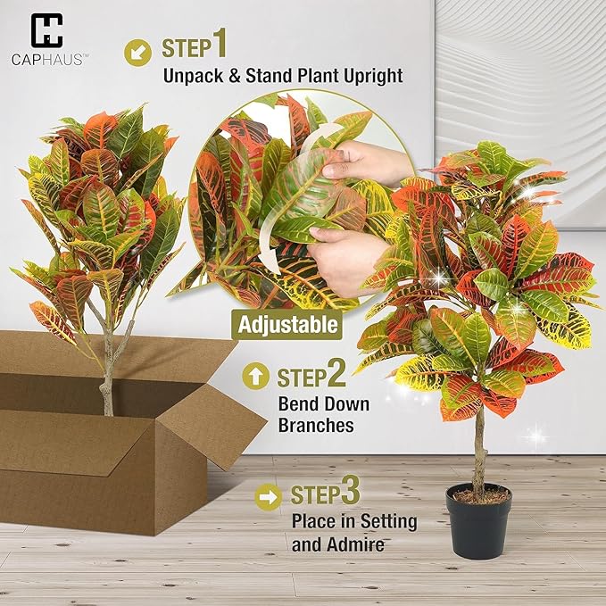 CAPHAUS 30 Inch Artificial Croton Tree Potted Plant - Realistic Faux Tropical Plant with UV Resistance, Low Maintenance Indoor Outdoor Decor for Front Porch, Patio, Houseplant