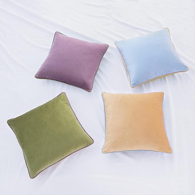 MONDAY MOOSE Decorative Throw Pillow Covers Cushion Cases, Set of 4 Soft Velvet Modern Double-Sided Designs, Mix and Match for Home Decor, Pillow Inserts Not Included (20x20 inch, Purple/Green)