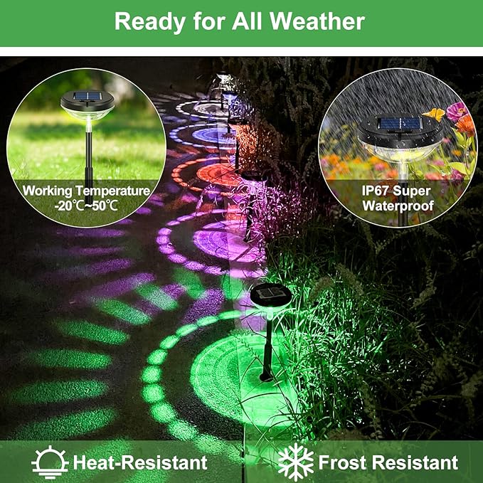 Nupostai 8 Pack Solar Pathway Lights, Multicolor & Warm White LED, IP67 Waterproof, Outdoor Garden Yard Lawn Landscape Decorative