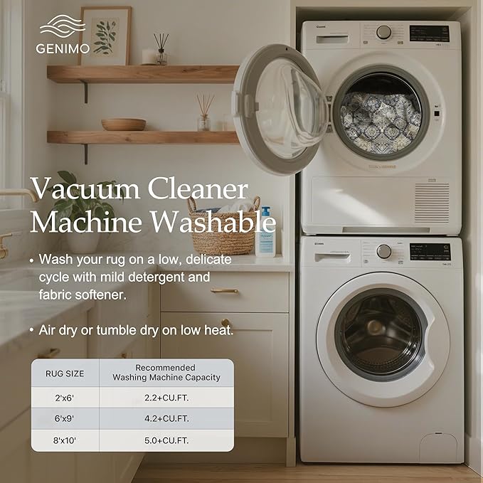 GENIMO 6x9 Area Rugs for Living Room, Machine Washable Non Slip Vintage Rugs, Low Pile Lightweight Chenille Print Rug for Bedroom, Dining Room, Home Office, Brown Blue