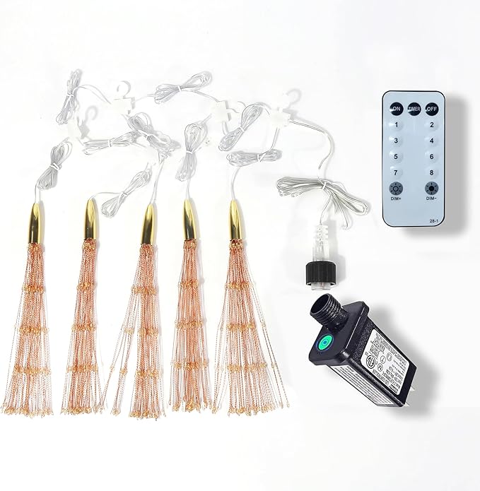 5 Pcs 1000 LED Plug-in Starburst Sphere Lights, Firework Light 8 Modes Dimmable Remote Control Waterproof Hanging Fairy Light, Copper Wire Lights for Patio Party Tent Christmas (Warm White)