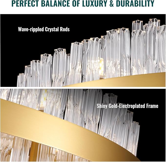 Siljoy Modern Crystal Chandelier, 39.4'' Luxury Gold Round 3-Tiers Raindrop Chandelier, Large Farmhouse Crystal Pendant Ceiling Light Fixture for Dining Living Room Kitchen Island Foyer, G9 x 24