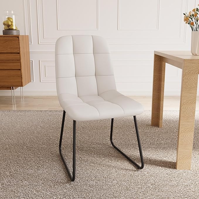 Dining Chair Set of 4, Modern Kitchen Faux Leather Dining Room Chair for Kitchen Living Dining Room (4 Off-White with Black Legs)