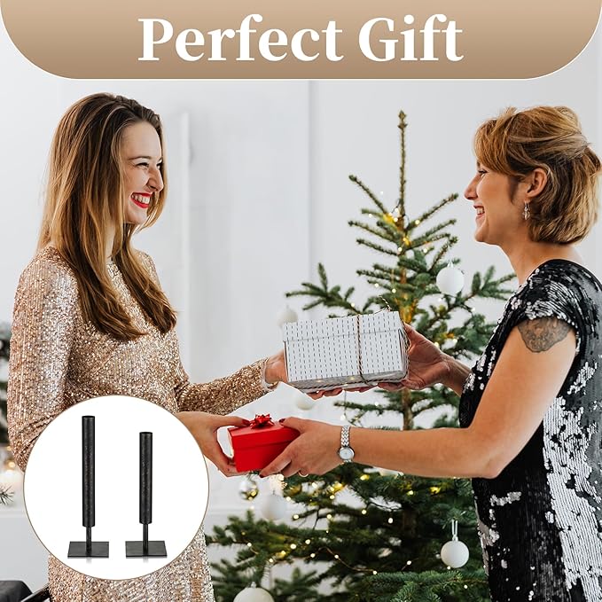 Sziqiqi Black Metal Vase Set - 15.5/13.8in Tall/Short Rectangular Vases, 2 Pcs Modern Home Decor for Living Room, Bedroom