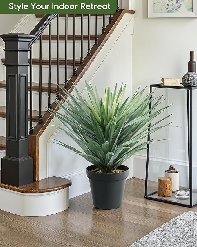 Velener Artificial Agave Plant in Black Pot with Real Stone Pebbles, Large Fake Agave Plant for Indoor and Outdoor-27 inches Tall, 126 Leaves