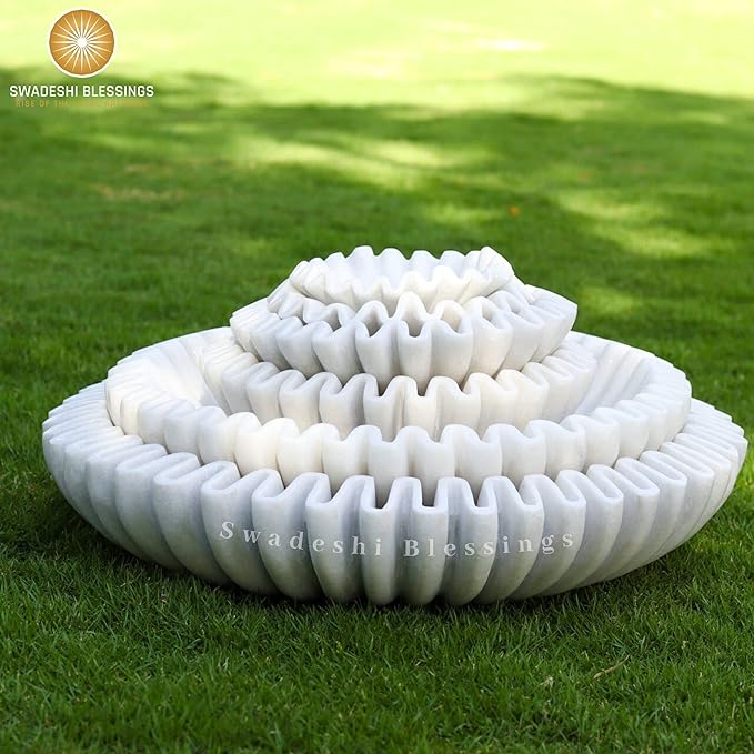 SWADESHI BLESSINGS HandCrafted Marble Ruffle Bowl/Antique Scallop Bowl/Fruit Bowl/Vintage Ring Dish/Decorative Flower Dish/HouseWarming Gift/Wedding Gifts/Urli (6 Inches)