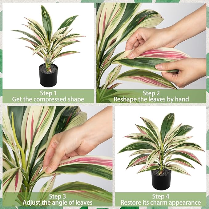 Artificial Plants Indoor with Pot, 18" Fake Potted Plants Medium Artificial Dracaena Plant in Black Pot Faux Tropical Plants for Bathroom Living Room Office Desk Shelf Decor