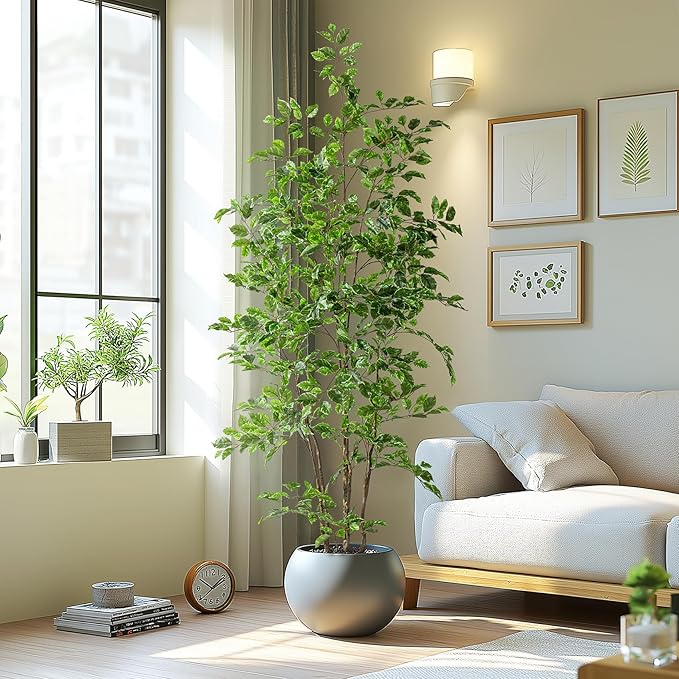 Artificial Ficus Tree Indoor 6ft, Large Potted Faux Tree with Realistic Silk Leaves & Trunk for Home Office, Living Room Corner Decor