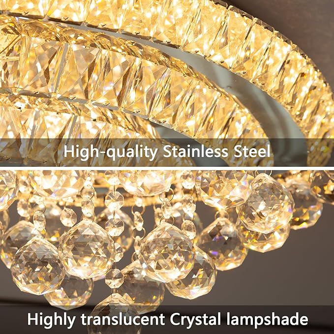 Modern Glam Crystal Chandelier Dining Room Bedroom Ceiling Lights Chandelier with Dimmable Bulbs Ceiling Lighting Fixture 23.6 Inches Silver Light