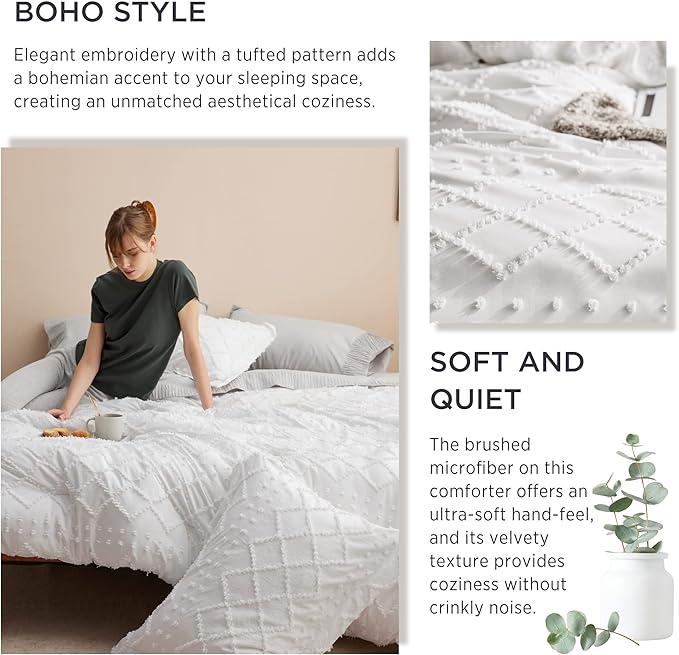 Bedsure California King Comforter Set - White Comforter, Boho Tufted Shabby Chic Bedding for Kids, 3 Pieces Vintage Farmhouse Bed Set for All Seasons, Fluffy Soft Bedding with 2 Pillow Shams