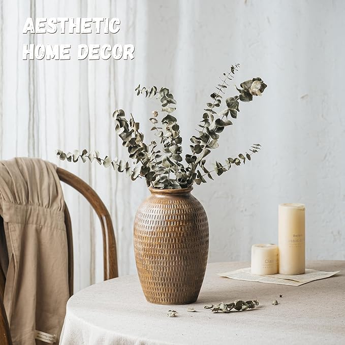 Ceramic Rustic Vase, 8 Inch Farmhouse Terracotta Vase for Home Decor, Vintage Decorative Pottery Flower Vases for Living Room Entryway Table Centerpieces Shelf Decorations