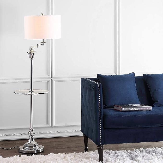 JONATHAN Y JYL3055B Cora 60" Metal/Glass LED Side Table and Floor Lamp Contemporary,Transitional for Bedrooms, Living Room, Office, Reading, Chrome