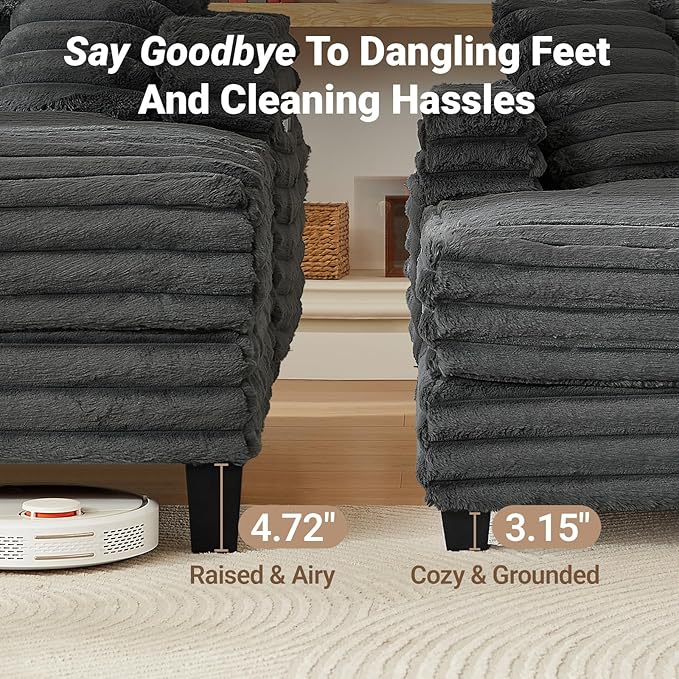 Chaise Lounge Chair Indoor, 64" Oversized Sleeper Chair with Wood Frame, Upholstered Sofa Bed for Living Room, Movie Room, Bedroom with 4 Storage Pockets&2 Cup Holders(Plush Corduroy, Grey)