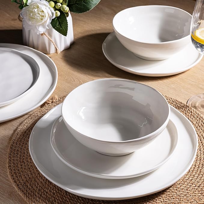 LERATIO Ceramic Dinnerware Sets for 8,Porcelain Plates and Bowls Sets with Wavy Edge, Oven &Microwave & Dishwasher &Safe,Light Weight & Scratch Resistant Dishes Sets-Service for 8 (24pcs)